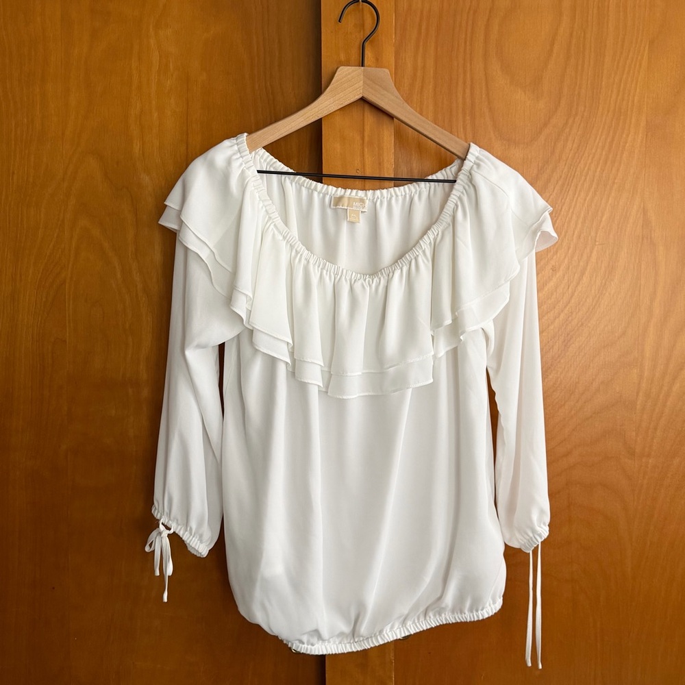 MICHAEL Michael Kors White Ruffle Off-Shoulder Blouse Petite Large